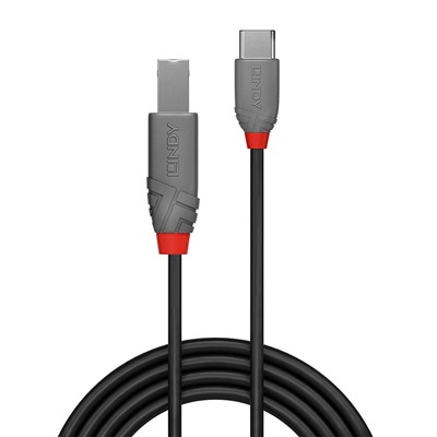 Lindy 36943 3m USB 2.0 Type C to B Cable, Anthra Line